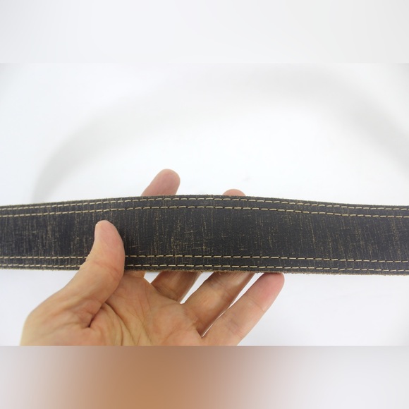 Distressed Black Gray Leather Belt Buffalo Made in Canada 35” - 39” Large unisex - Picture 8 of 9